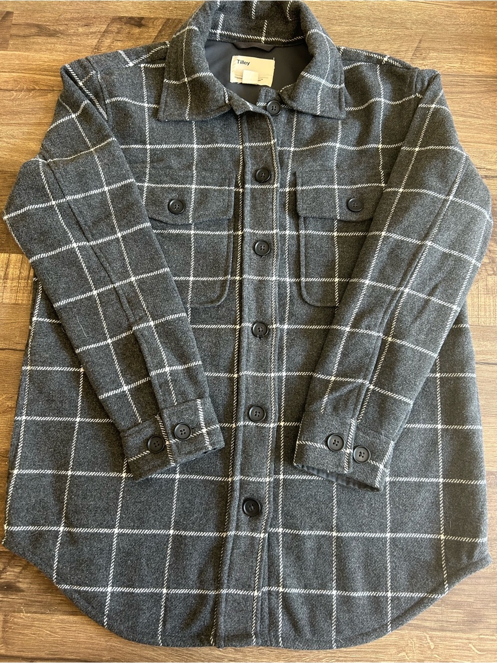 Tilley Grey Windowpane Plaid Oversized Shirt Jacket Shacket - Size Small